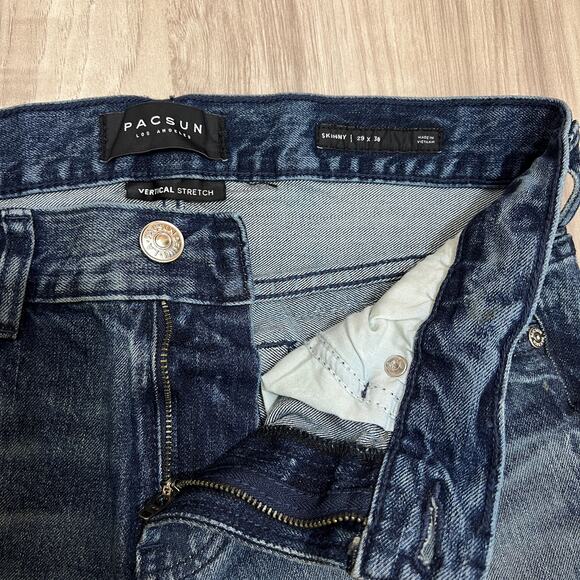Pacsun Los Angeles Men's Vertical Stretch Skinny Blue Ripped Jeans Size W29 L30 - Picture 7 of 9